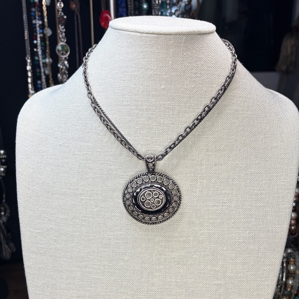 Laura Ashley Silver Tone Circular Pendant Necklace